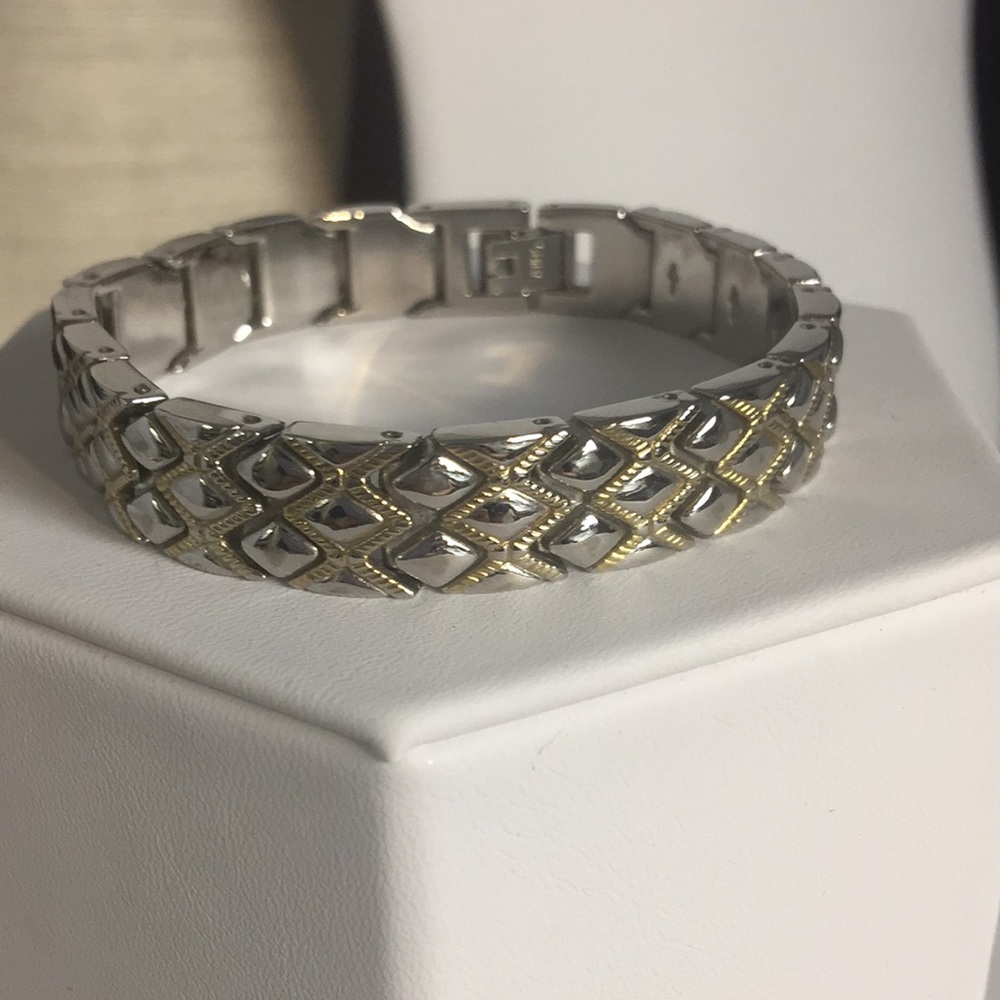 Watch bracelet in silver and gold tone diamonds.  No face